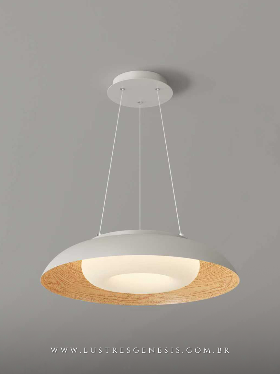 Lustre Pendente LED Branco Acrilico 48cm Bivolt para Quarto, Sala de Estar, Jantar e cozinha